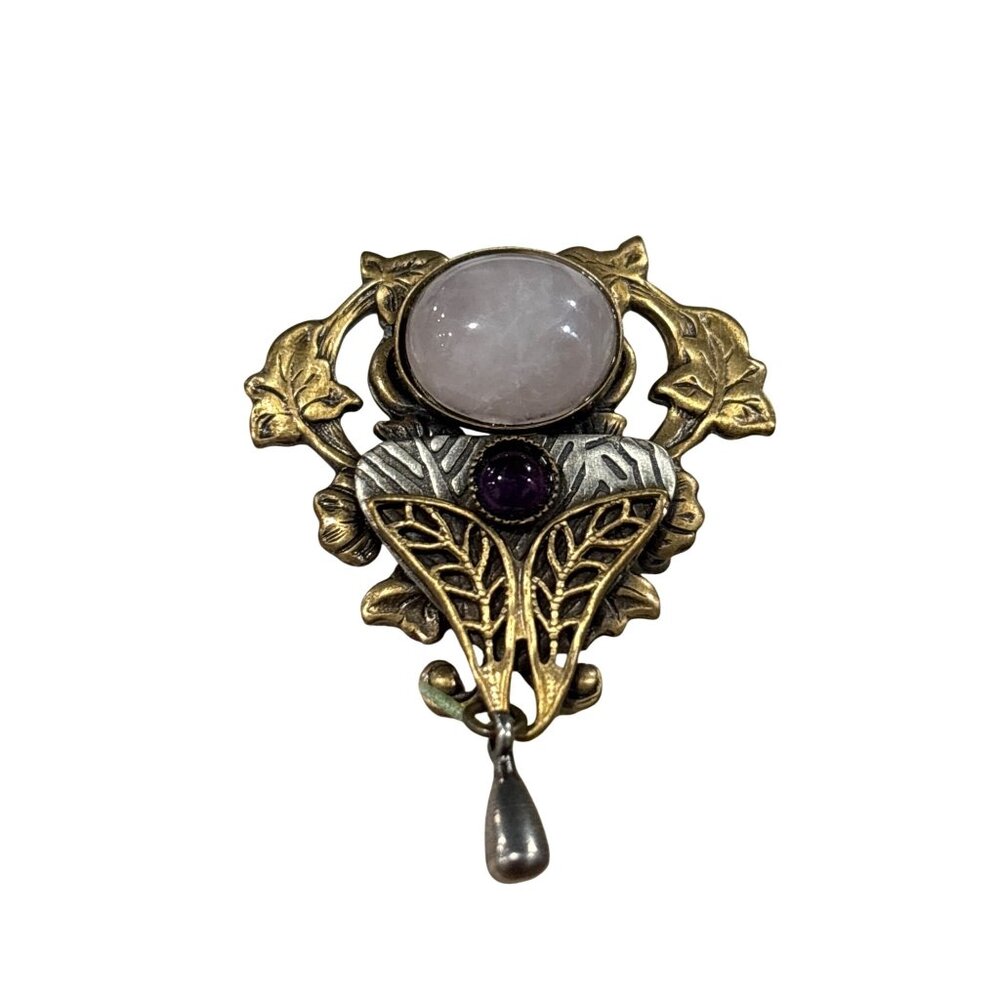 Vintage Victorian Revival Brooch with Amethyst and Quartz